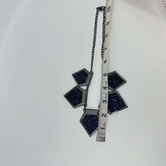 Express Necklace Statement Gray Blue Glitter Geometric Statement - Picture 11 of 12